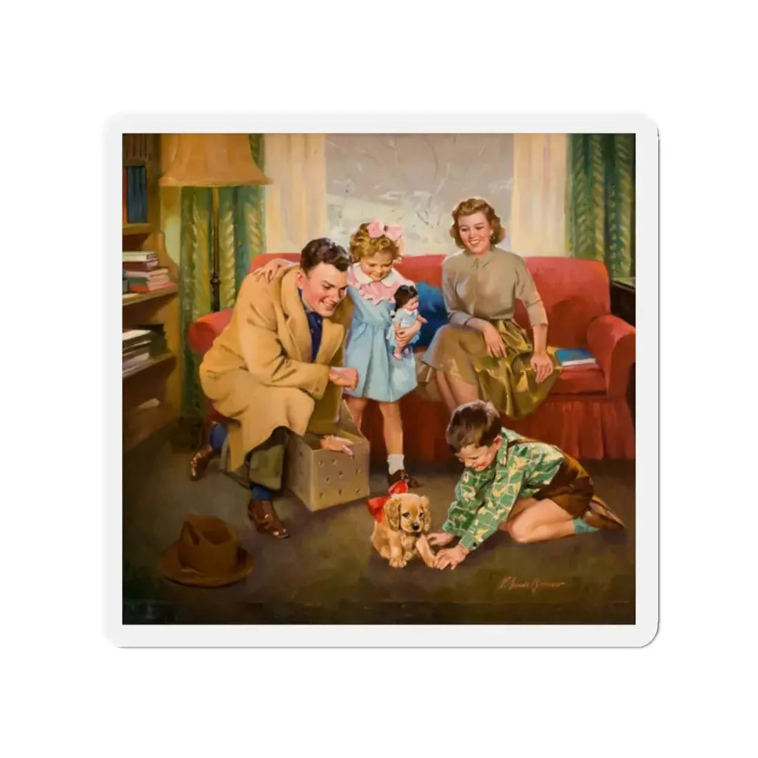 New Puppy (Magazine Illustration) Refrigerator Magnet 2 Inch - The Sticker Space