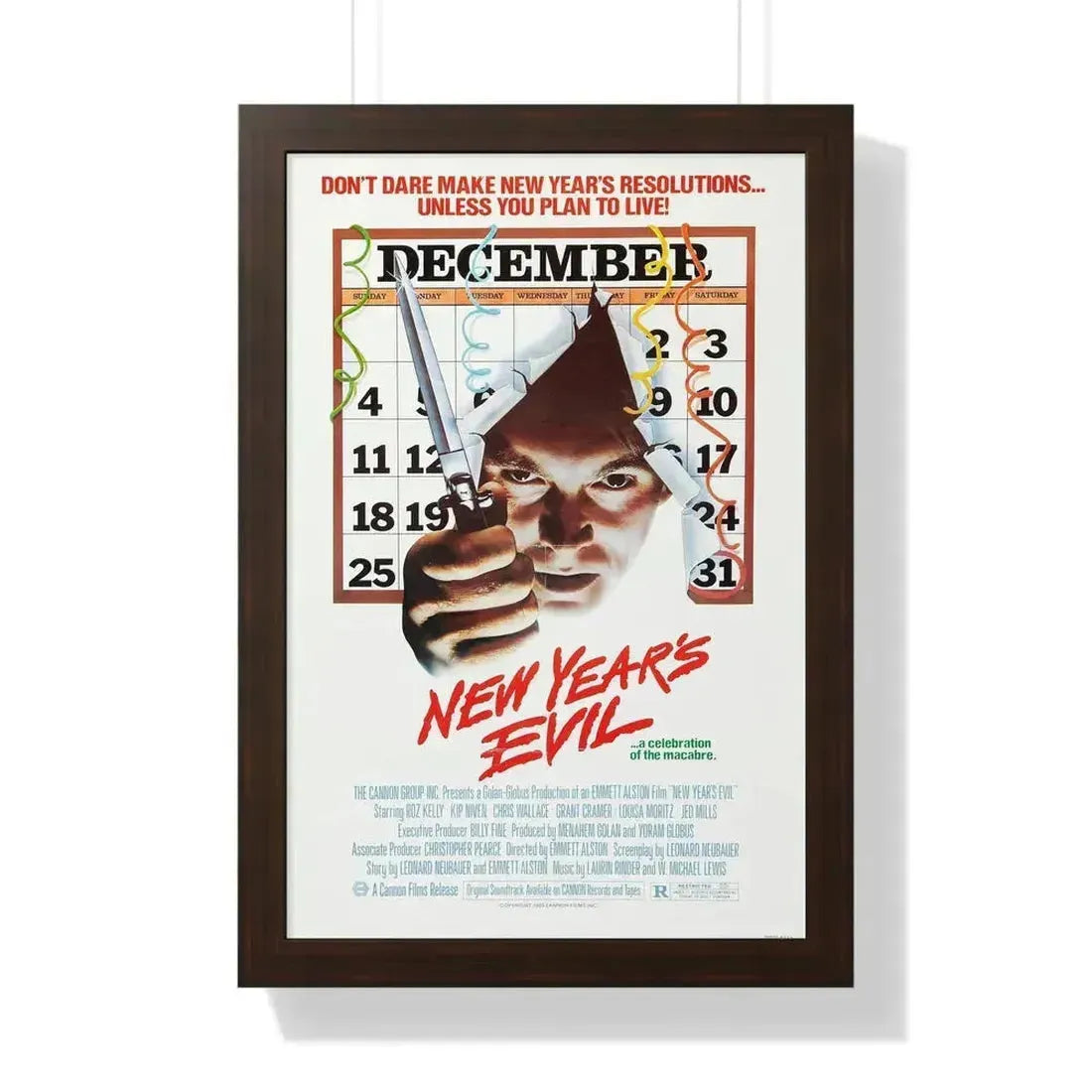 NEW YEARS EVIL 1980 - Framed Movie Poster 16″ x 24″ Walnut - The Sticker Space