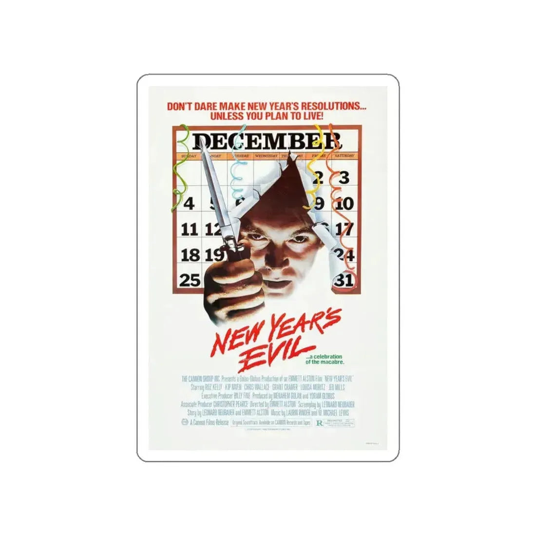 NEW YEARS EVIL 1980 Movie Poster STICKER Vinyl Die-Cut Decal 6 Inch - The Sticker Space