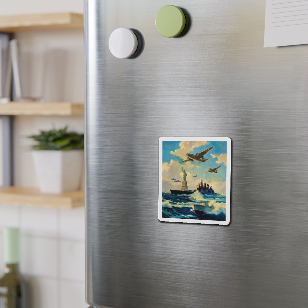 New York Harbor (Magazine Illustration) Refrigerator Magnet-The Sticker Space