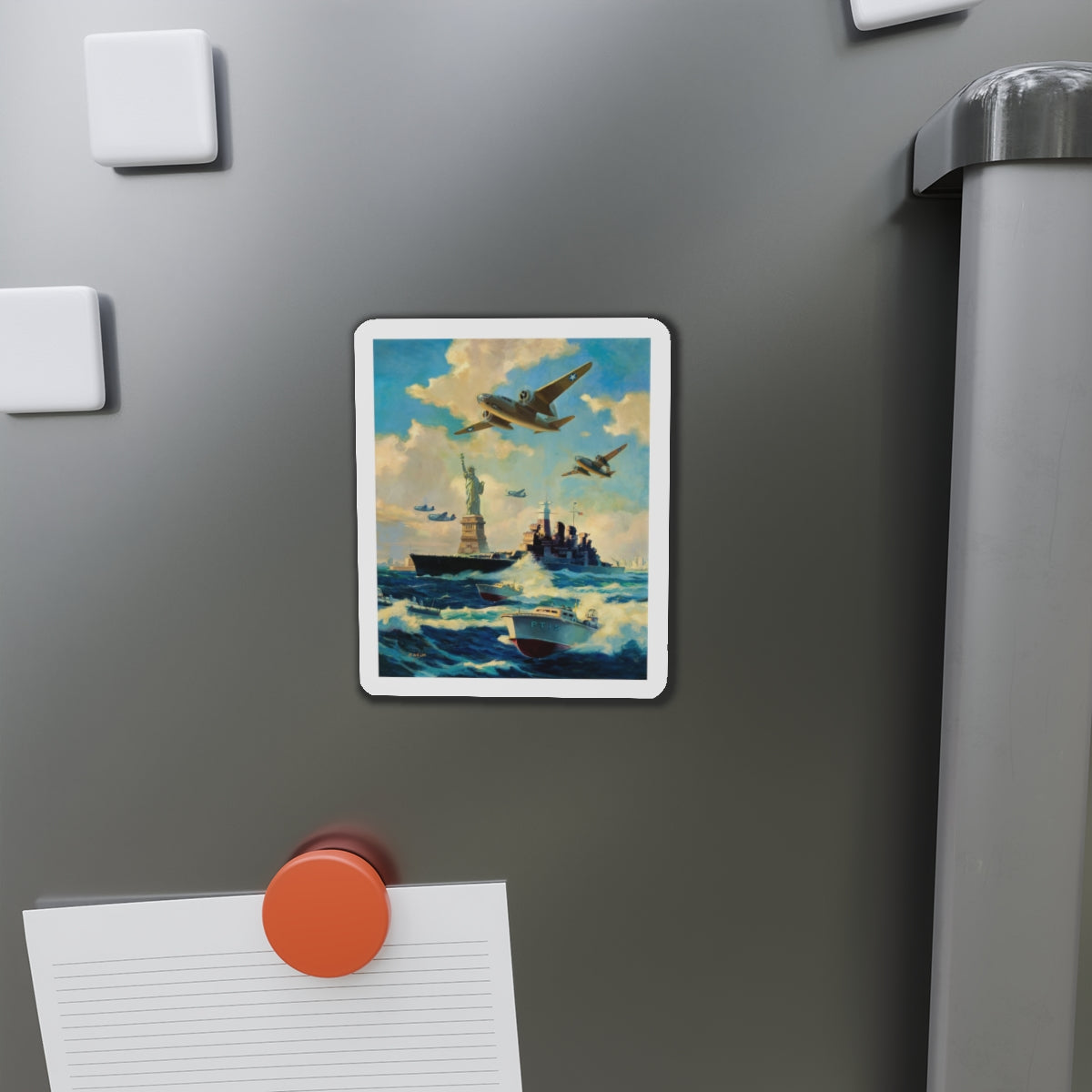 New York Harbor (Magazine Illustration) Refrigerator Magnet-The Sticker Space