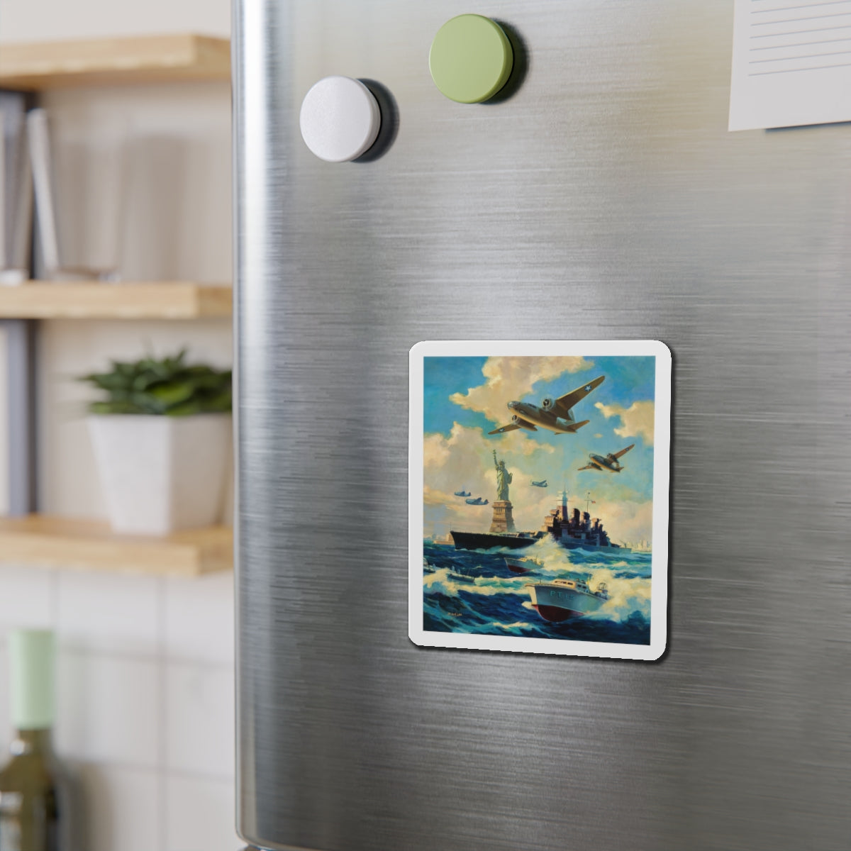 New York Harbor (Magazine Illustration) Refrigerator Magnet-The Sticker Space