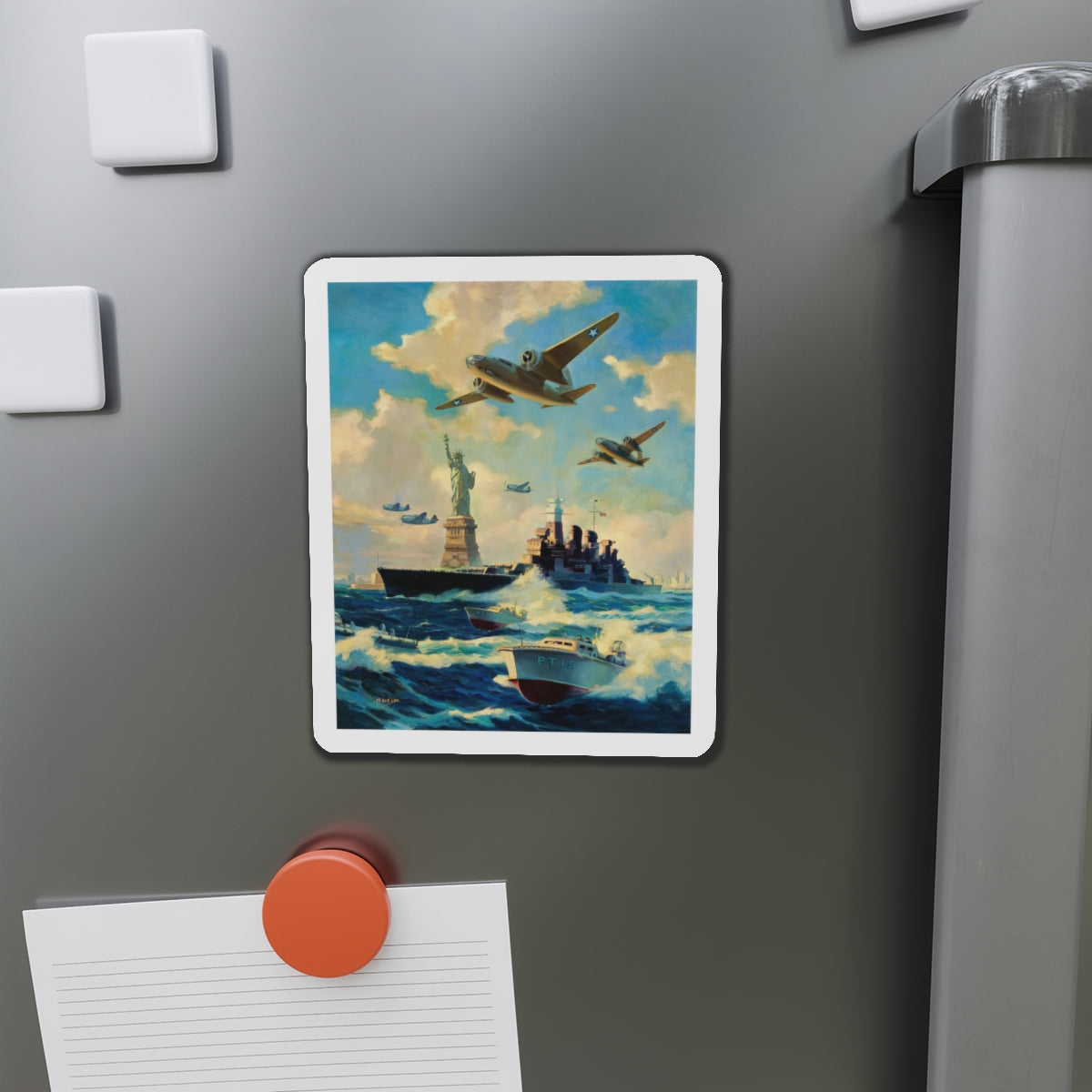 New York Harbor (Magazine Illustration) Refrigerator Magnet-The Sticker Space