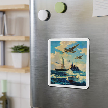 New York Harbor (Magazine Illustration) Refrigerator Magnet-The Sticker Space