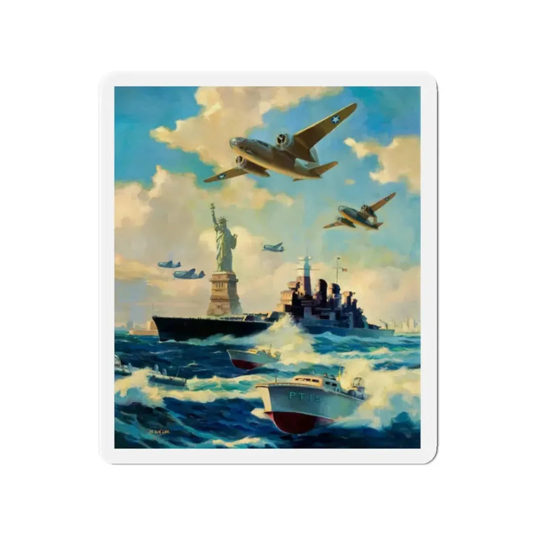 New York Harbor (Magazine Illustration) Refrigerator Magnet 2 Inch - The Sticker Space