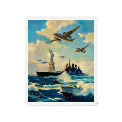 New York Harbor (Magazine Illustration) Refrigerator Magnet 3 Inch - The Sticker Space
