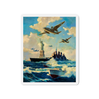 New York Harbor (Magazine Illustration) Refrigerator Magnet-4" x 4"-The Sticker Space