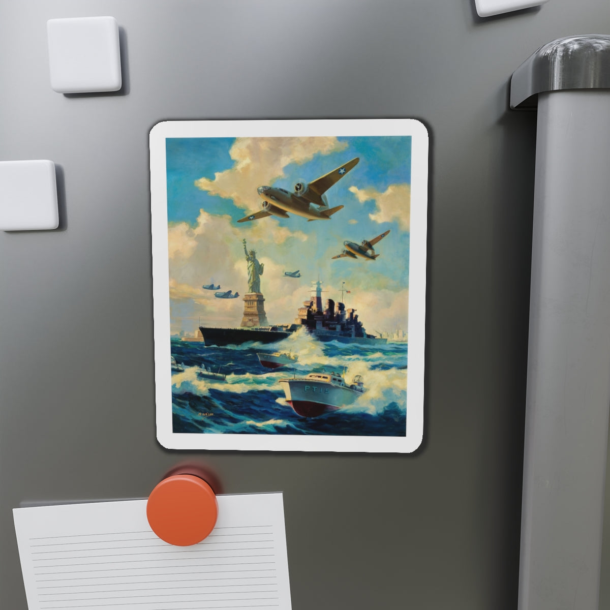 New York Harbor (Magazine Illustration) Refrigerator Magnet-The Sticker Space