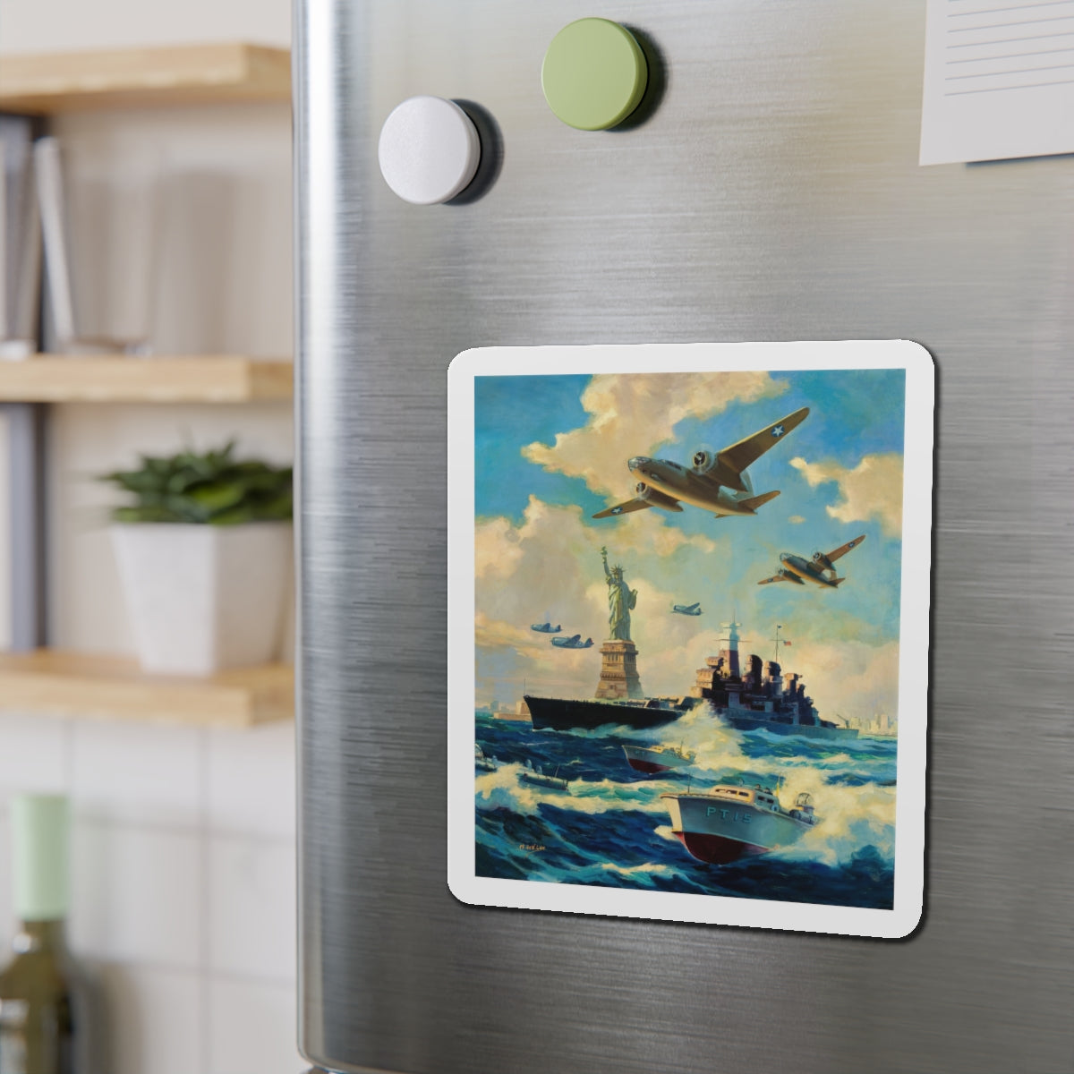 New York Harbor (Magazine Illustration) Refrigerator Magnet-The Sticker Space