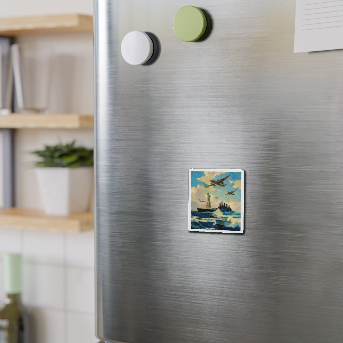 New York Harbor (Magazine Illustration) Refrigerator Magnet-The Sticker Space