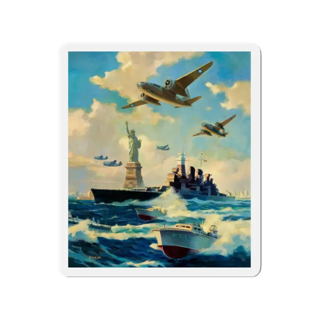 New York Harbor (Magazine Illustration) Refrigerator Magnet - The Sticker Space