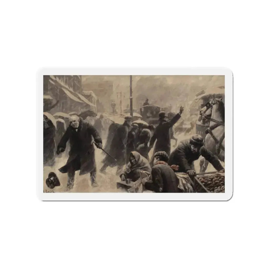 New York Street Scene, Collier's Weekly magazine story illustration, circa 1898 (Magazine Illustration) Refrigerator Magnet 2 Inch - The Sticker Space