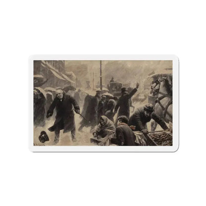 New York Street Scene, Collier's Weekly magazine story illustration, circa 1898 (Magazine Illustration) Refrigerator Magnet 3 Inch - The Sticker Space