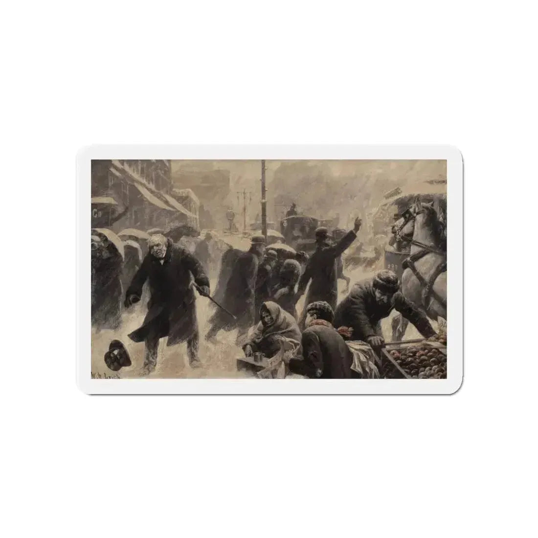 New York Street Scene, Collier's Weekly magazine story illustration, circa 1898 (Magazine Illustration) Refrigerator Magnet 4 Inch - The Sticker Space