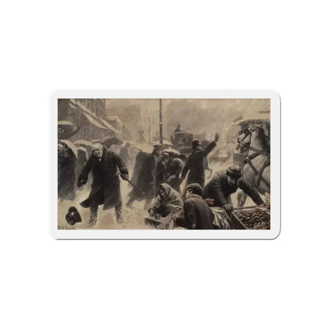 New York Street Scene, Collier's Weekly magazine story illustration, circa 1898 (Magazine Illustration) Refrigerator Magnet 5 Inch - The Sticker Space