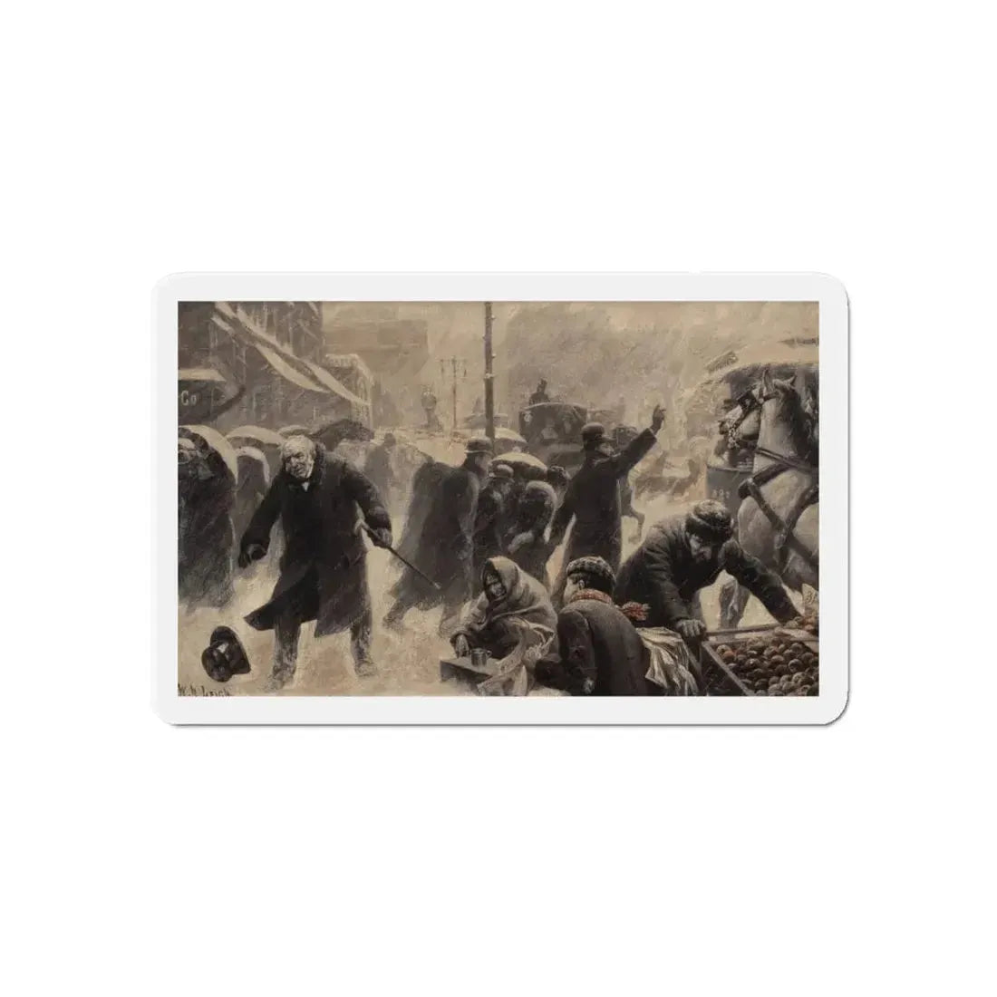 New York Street Scene, Collier's Weekly magazine story illustration, circa 1898 (Magazine Illustration) Refrigerator Magnet - The Sticker Space