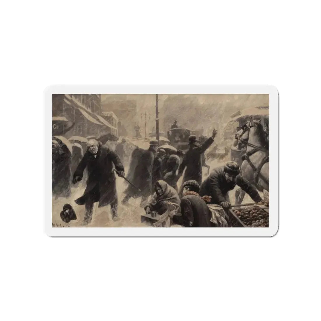 New York Street Scene, Collier's Weekly magazine story illustration, circa 1898 (Magazine Illustration) Refrigerator Magnet - The Sticker Space
