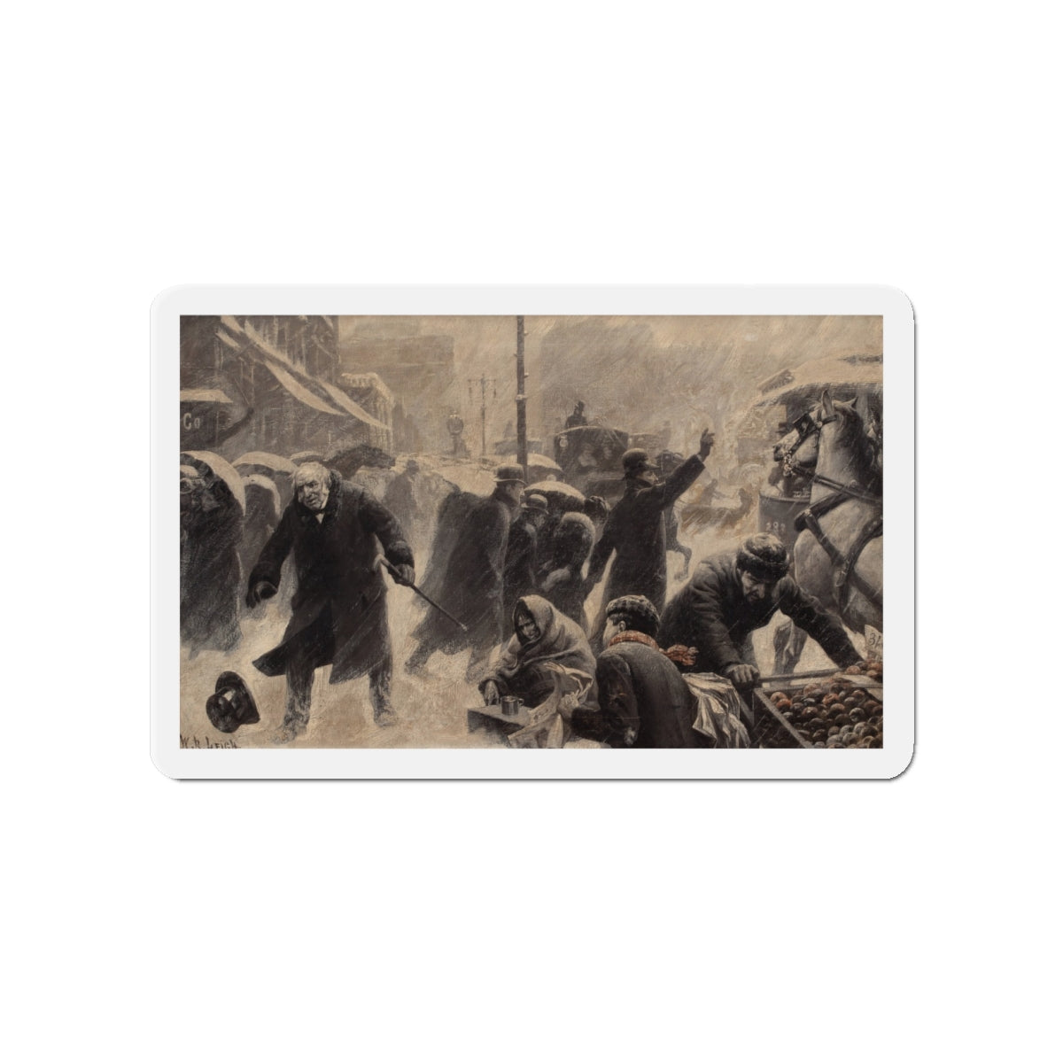 New York Street Scene, Collier's Weekly magazine story illustration, circa 1898 (Magazine Illustration) Refrigerator Magnet-4" x 4"-The Sticker Space