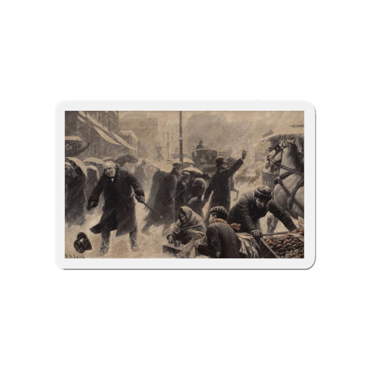 New York Street Scene, Collier's Weekly magazine story illustration, circa 1898 (Magazine Illustration) Refrigerator Magnet-5" x 5"-The Sticker Space