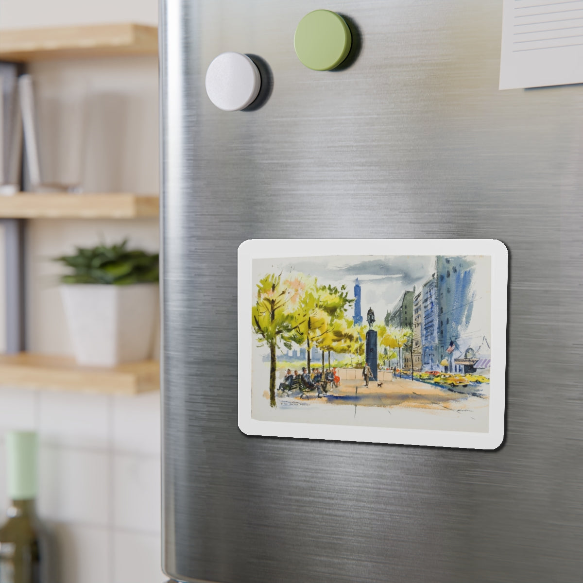 New York Street Scenes (2) (Magazine Illustration) Refrigerator Magnet-The Sticker Space