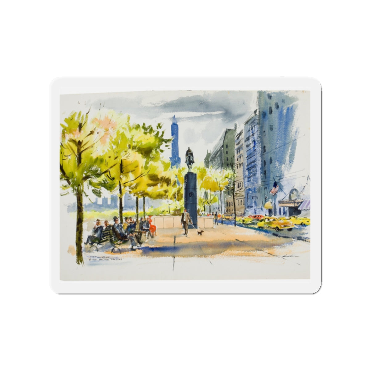 New York Street Scenes (2) (Magazine Illustration) Refrigerator Magnet-2" x 2"-The Sticker Space