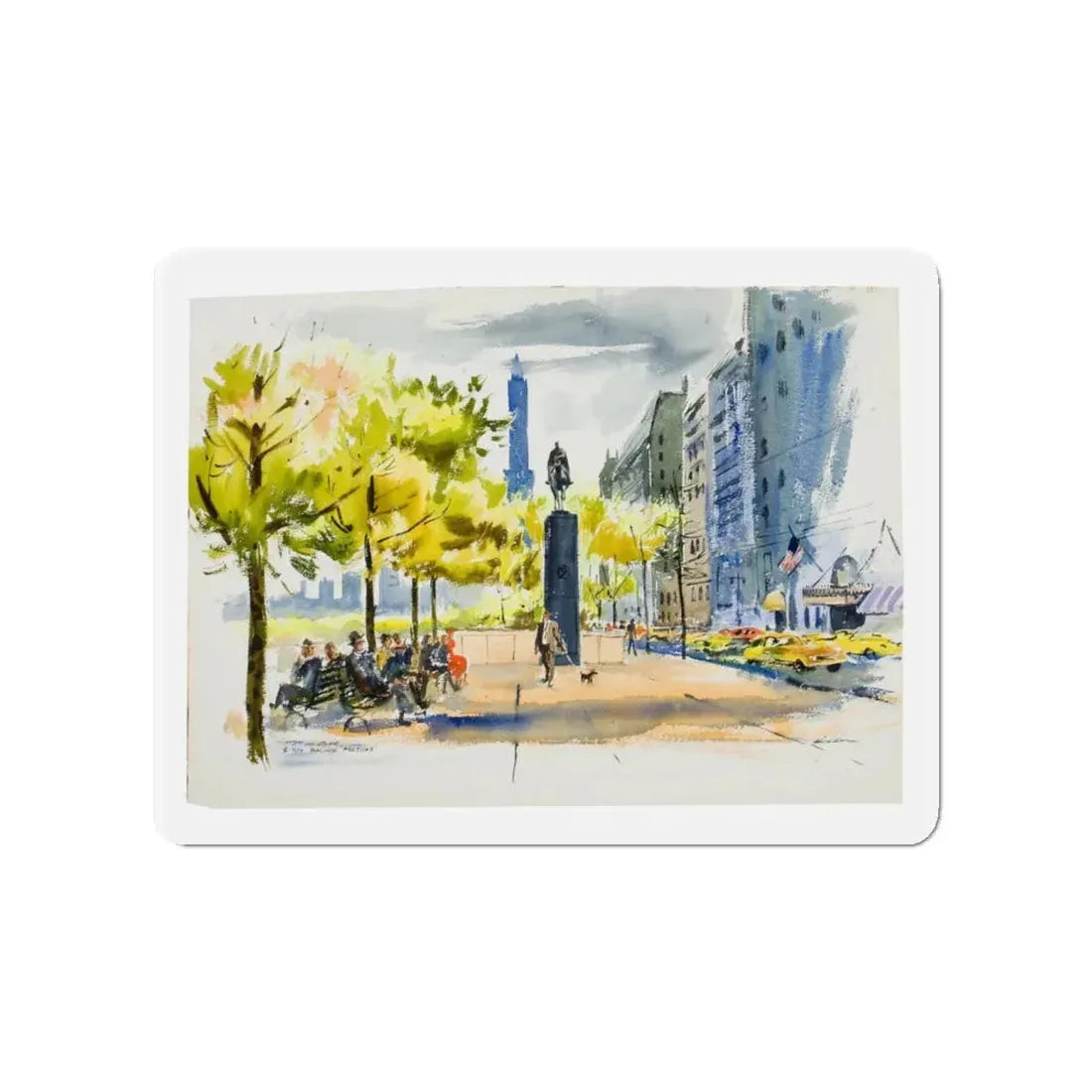 New York Street Scenes (2) (Magazine Illustration) Refrigerator Magnet 4 Inch - The Sticker Space