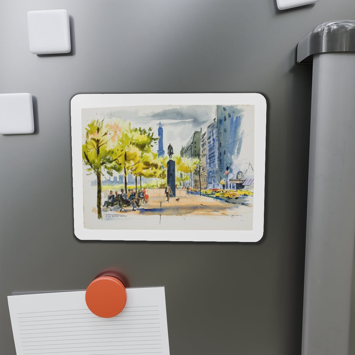 New York Street Scenes (2) (Magazine Illustration) Refrigerator Magnet-The Sticker Space