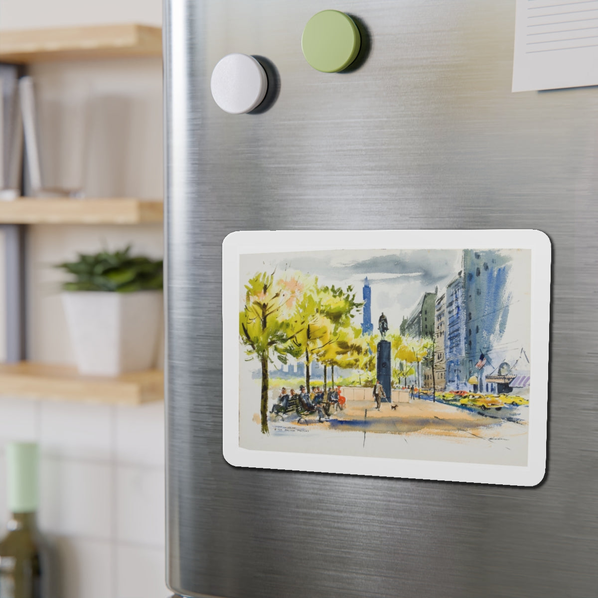 New York Street Scenes (2) (Magazine Illustration) Refrigerator Magnet-The Sticker Space