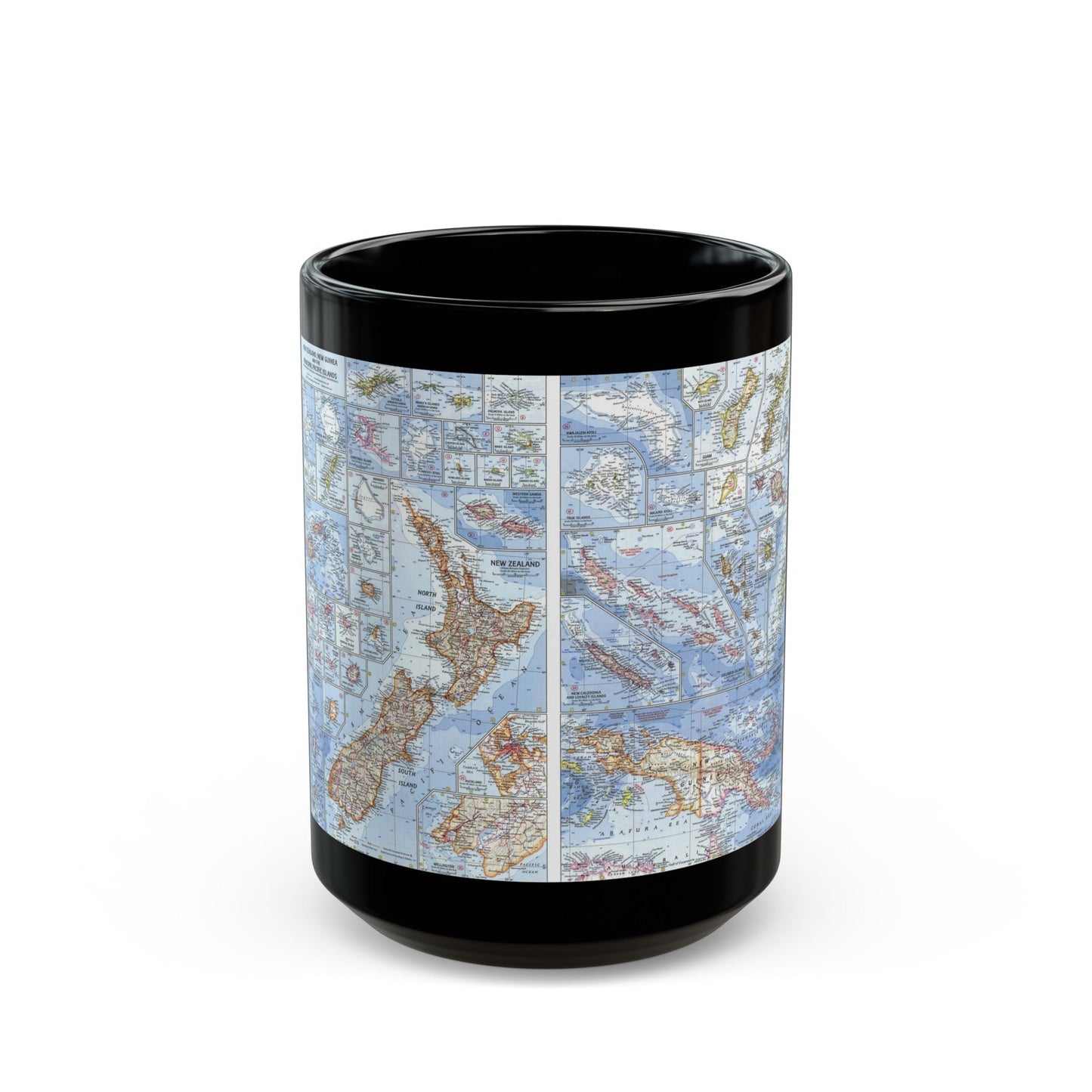 New Zealand, New Guinea (1962) (Map) Black Coffee Mug-15oz-The Sticker Space