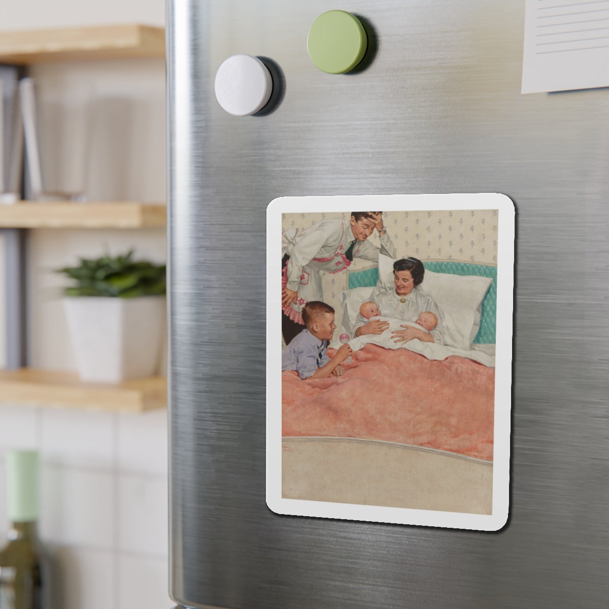 Newborns, magazine illustration (Magazine Illustration) Refrigerator Magnet-The Sticker Space