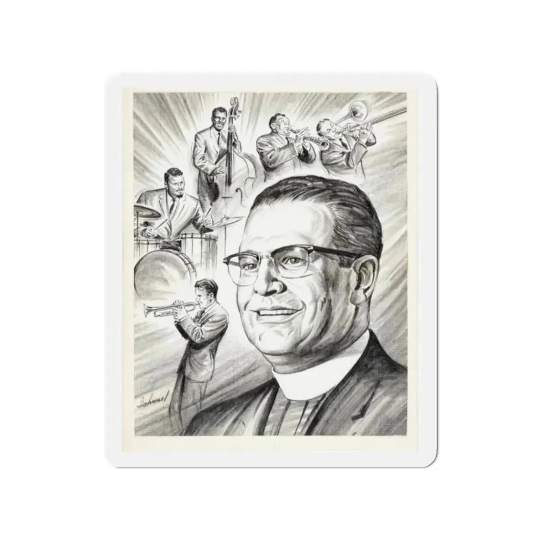 Newspaper Illustration (c. 1940s) (Magazine Illustration) Refrigerator Magnet 2 Inch - The Sticker Space