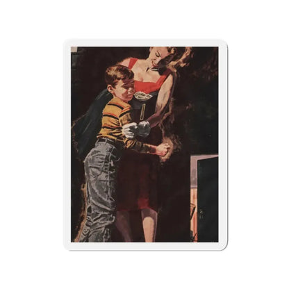 Next Door (2), Cosmopolitan, April 1955 (Magazine Illustration) Refrigerator Magnet 2 Inch - The Sticker Space