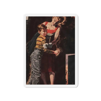 Next Door (2), Cosmopolitan, April 1955 (Magazine Illustration) Refrigerator Magnet 3 Inch - The Sticker Space