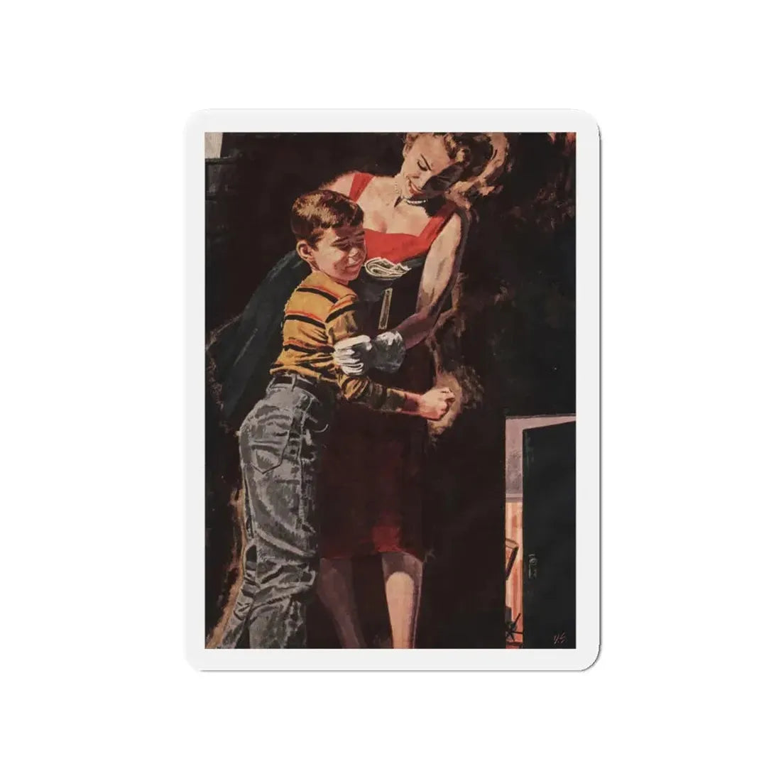 Next Door (2), Cosmopolitan, April 1955 (Magazine Illustration) Refrigerator Magnet 4 Inch - The Sticker Space