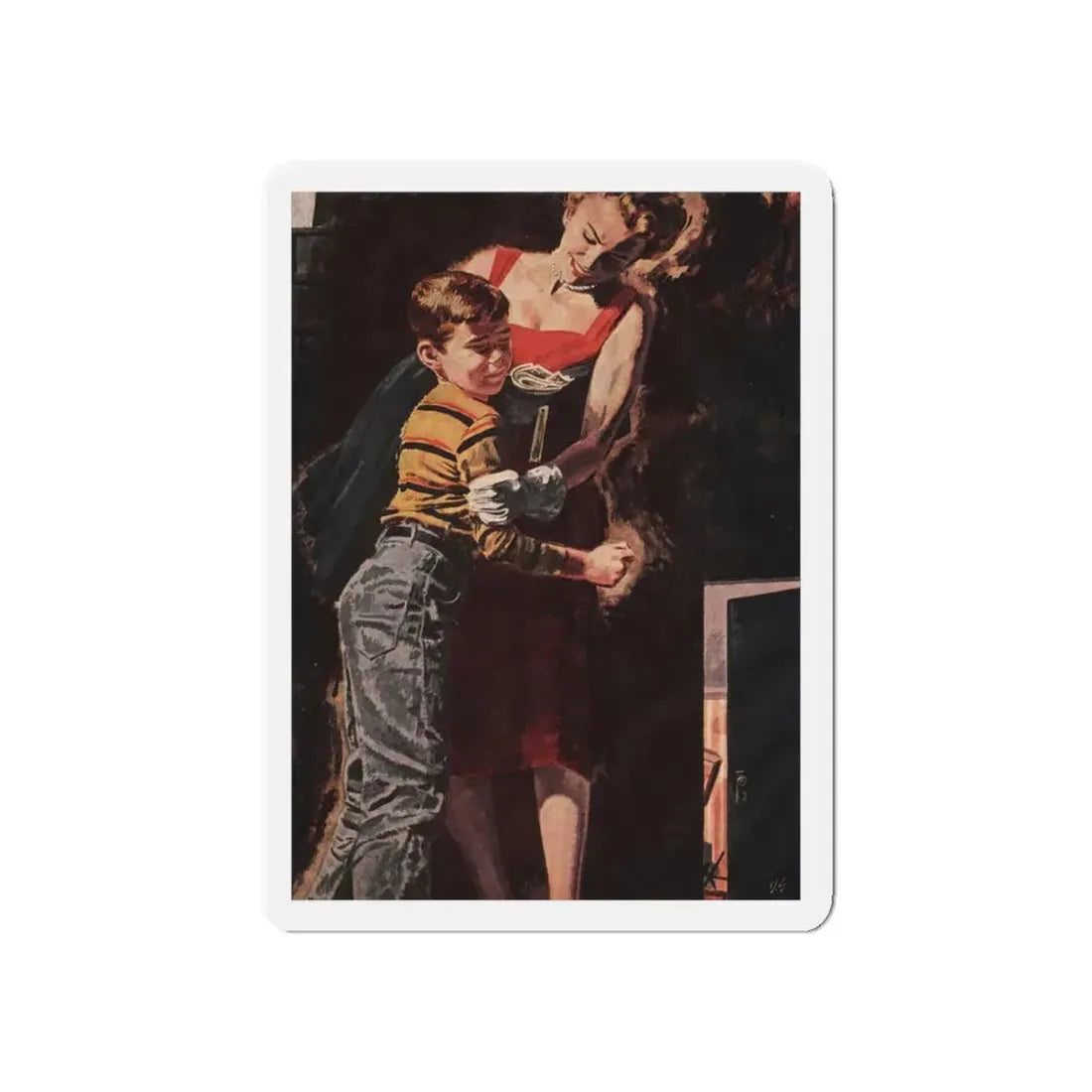 Next Door (2), Cosmopolitan, April 1955 (Magazine Illustration) Refrigerator Magnet 5 Inch - The Sticker Space