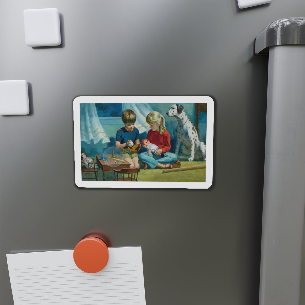 NFPA- Boy and Girl Playing (Magazine Illustration) Refrigerator Magnet-The Sticker Space