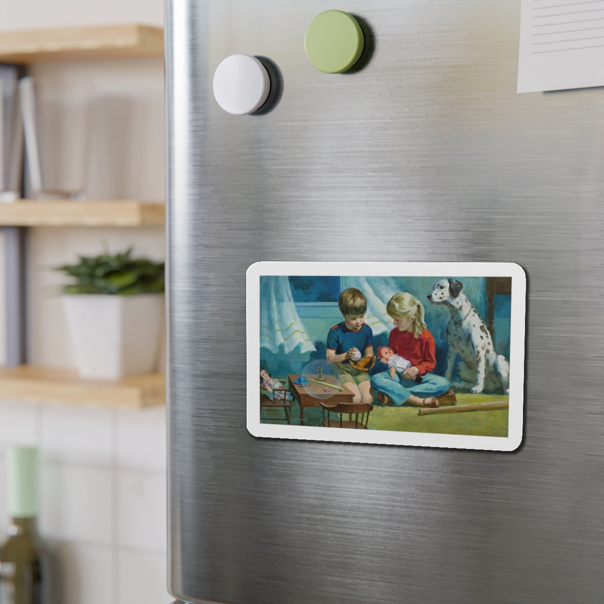 NFPA- Boy and Girl Playing (Magazine Illustration) Refrigerator Magnet-The Sticker Space