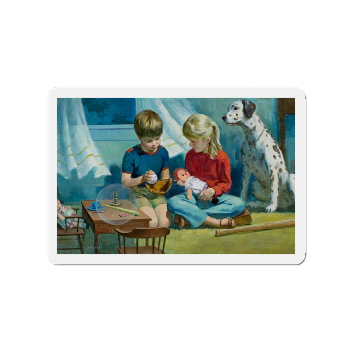 NFPA- Boy and Girl Playing (Magazine Illustration) Refrigerator Magnet-2" x 2"-The Sticker Space