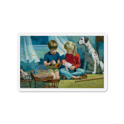 NFPA- Boy and Girl Playing (Magazine Illustration) Refrigerator Magnet-3" x 3"-The Sticker Space