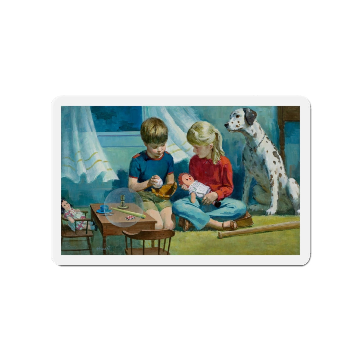 NFPA- Boy and Girl Playing (Magazine Illustration) Refrigerator Magnet-4" x 4"-The Sticker Space