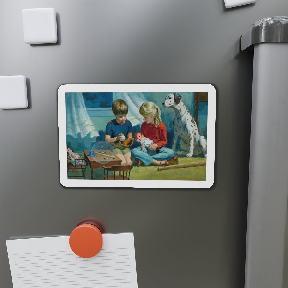 NFPA- Boy and Girl Playing (Magazine Illustration) Refrigerator Magnet-The Sticker Space