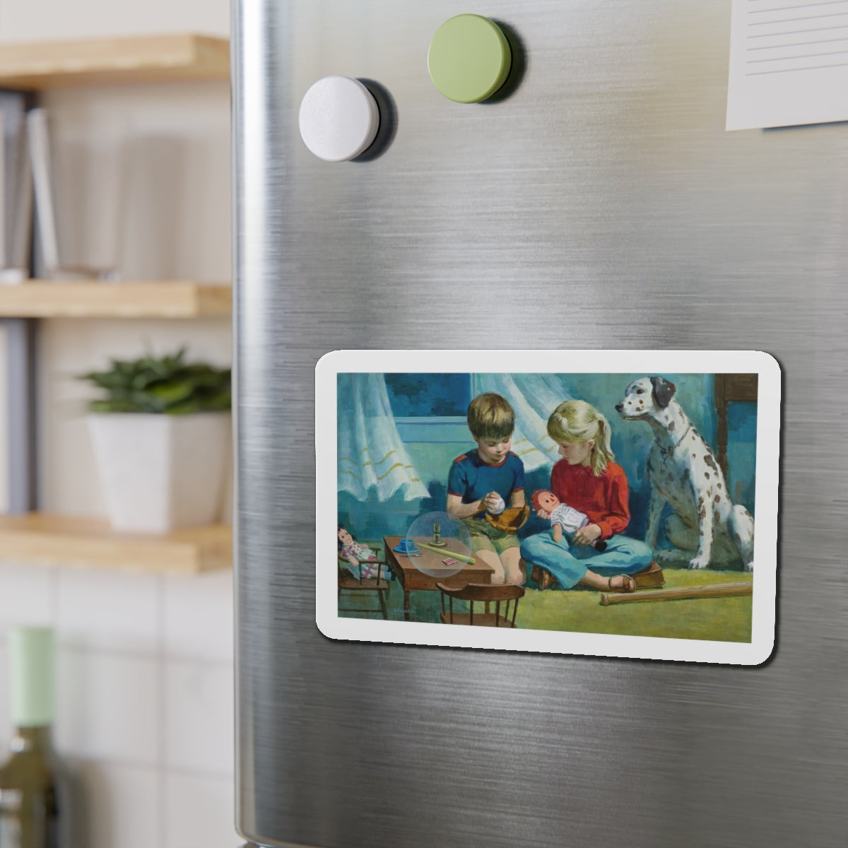 NFPA- Boy and Girl Playing (Magazine Illustration) Refrigerator Magnet-The Sticker Space