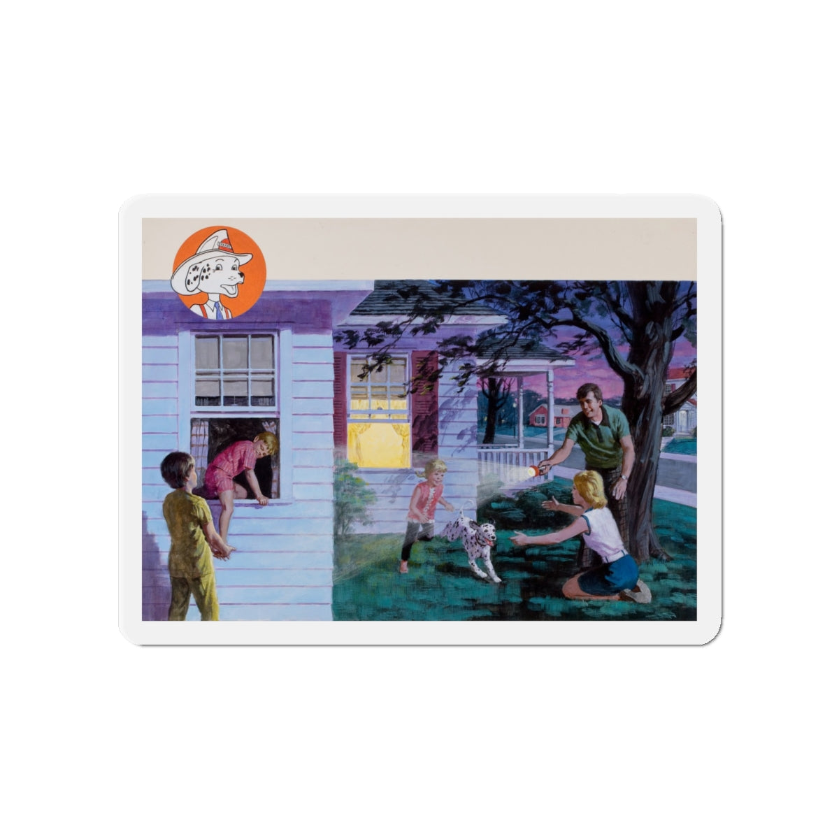 NFPA- Family Nighttime Fire Drill (Magazine Illustration) Refrigerator Magnet-4" x 4"-The Sticker Space