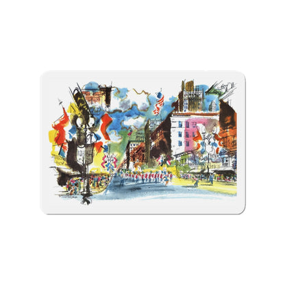 Nicollet Avenue, Minneapolis by Cedric Adams, Esquire, 1954 (Magazine Illustration) Refrigerator Magnet-4" x 4"-The Sticker Space