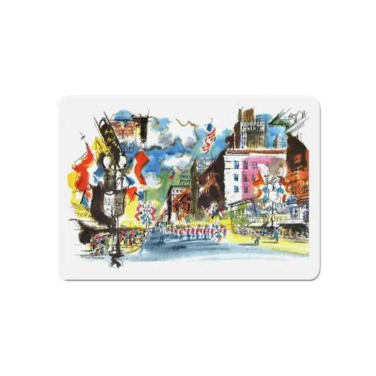Nicollet Avenue, Minneapolis by Cedric Adams, Esquire, 1954 (Magazine Illustration) Refrigerator Magnet 6 Inch - The Sticker Space