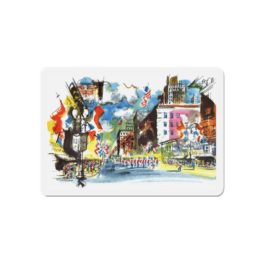 Nicollet Avenue, Minneapolis by Cedric Adams, Esquire, 1954 (Magazine Illustration) Refrigerator Magnet-6 × 6"-The Sticker Space