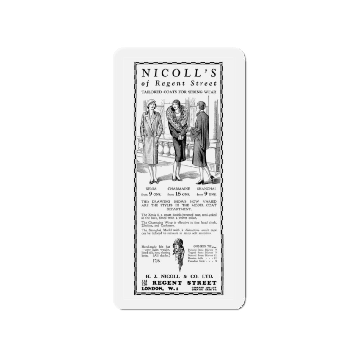 Nicoll's of Regent Street, advertisement, 1930 (Magazine Illustration) Refrigerator Magnet-2" x 2"-The Sticker Space