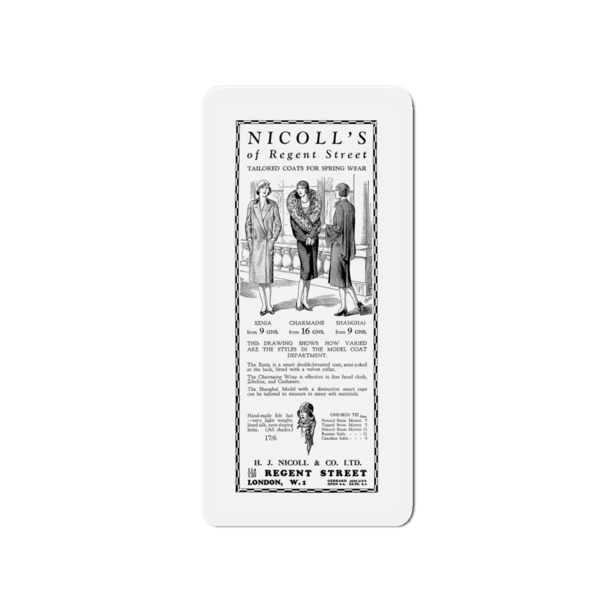 Nicoll's of Regent Street, advertisement, 1930 (Magazine Illustration) Refrigerator Magnet-4" x 4"-The Sticker Space