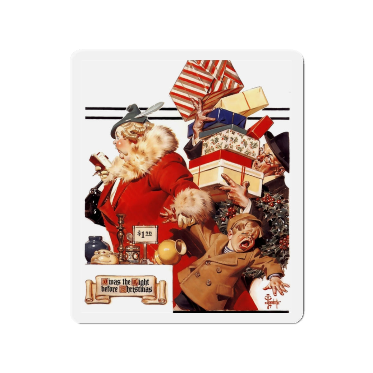 Night Before X-Mas, 1936 (Magazine Illustration) Refrigerator Magnet-2" x 2"-The Sticker Space