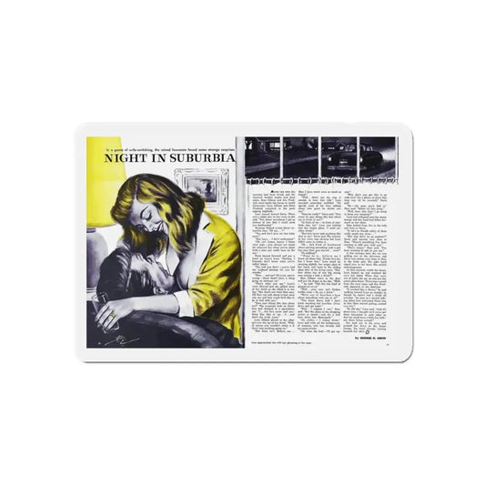 Night In Suburbia, Adam magazine, Vol. 6 No. 2, 1961 (Magazine Illustration) Refrigerator Magnet 6 Inch - The Sticker Space